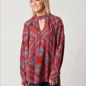 Free People Front V Cutout Print Tunic